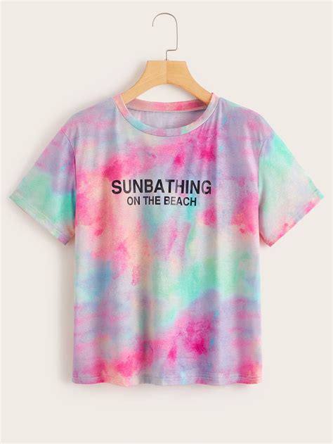 Tie Dye Letter Print Tee Cute Tie Dye Shirts Tie Dye Outfits Tie Dye