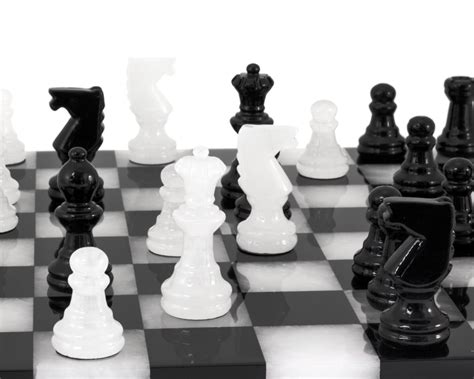 Black And White Edge To Edge Alabaster Chess Set 14 Inches 14150nblkwht