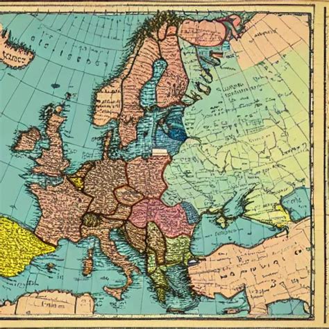 A Highly Detailed Map Of Europe 19th Century Stable Diffusion