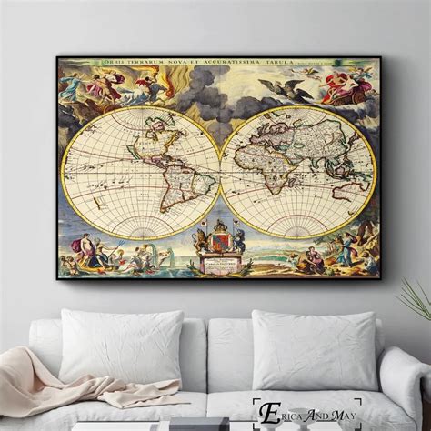 Stara mapa świata grafika Vintage plakaty i druki Wall art ozdobny