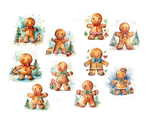 Watercolor Gingerbread Man Clipart Christmas Cookie Etsy