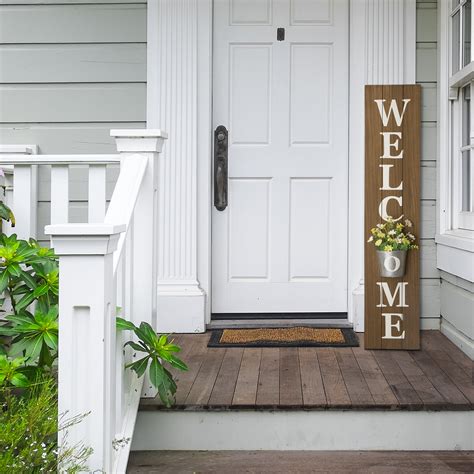 Glitzhome Wooden Welcome Porch Sign with Metal Planter - Walmart.com ...