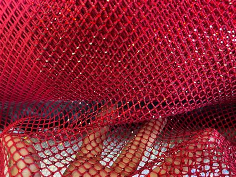 Rhinestone Fish Net Fabric Burgundy Solid Spandex Fish Net Style