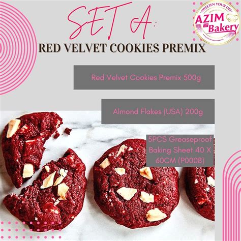 Set Raya Cookies Red Velvet Chocolate Chip Almond Premix Tepung