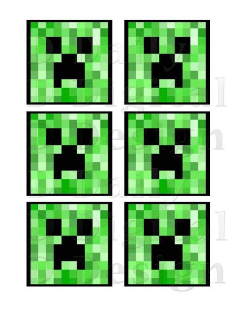 Minecraft Creeper Diy Printable 3 Inch Squares For Cookie Cake Toppers Stickers Party Favors