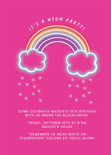 Neon & Glow Party Invitation Templates (Free) | Greetings Island