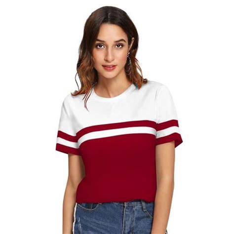 Maroon And White Casual Wear Ladies Round Neck T Shirt Size S Xxl At