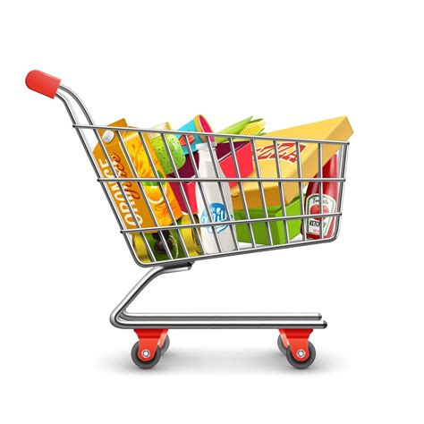 Shopping Supermarket Cart With Grocery Pictogram Vector Art At