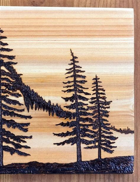 Woodburning Art, Pyrography, Mountains, Pine Trees, Landscape, Abstract ...