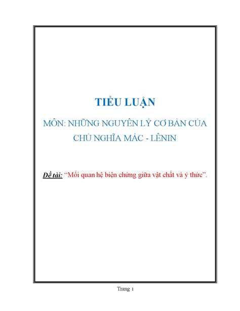 Tiểu luận Mối quan hệ biện chứng giữa vật chất và ý thức TaiLieuHay vn