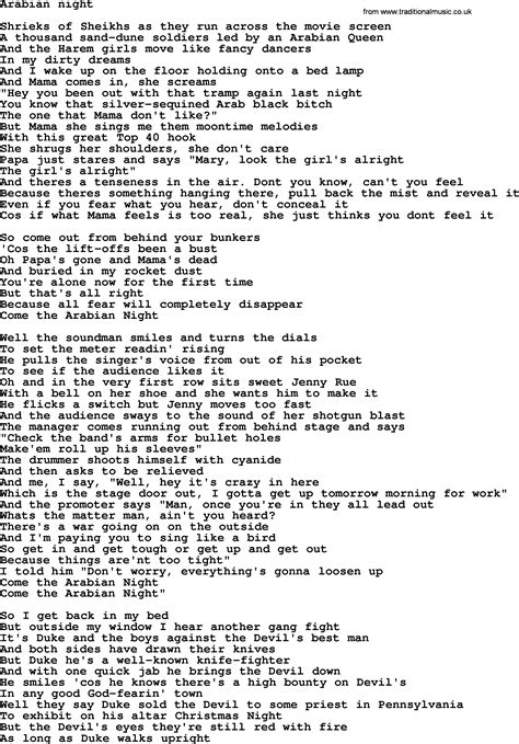 Bruce Springsteen Song Arabian Night Lyrics