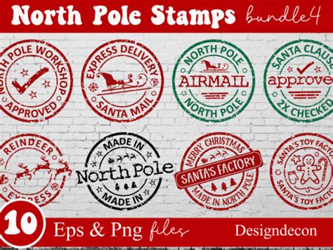 north pole rubber stamps bundle, post stamp designs set, santa stamp design collection, north ...