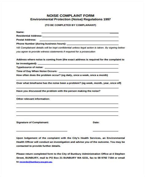 Free 8 Sample Noise Complaint Forms In Pdf Ms Word