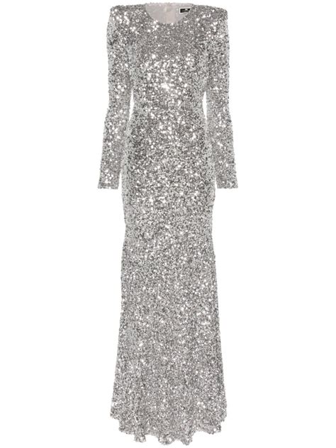 Elisabetta Franchi Sequin Embellished Maxi Dress Grey FARFETCH HK