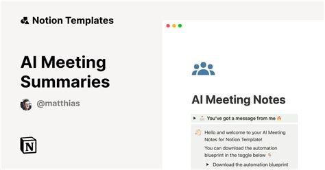 Ai Meeting Summaries Template By Matthias Frank Notion Marketplace