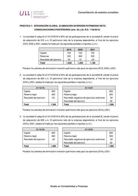 Práctica 7 TEMA 5 Conso ull Consolidación de estados contables