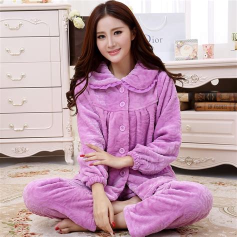 Womens Pajamas Winter Coral Velvet Sleepwear Thickening Warm Pyjamas