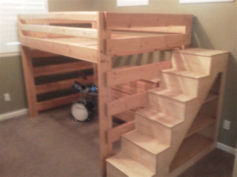 There Is A Loft Bed With Stairs And A Drum Set On The Floor Next To It