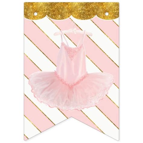 Ballerina Tutu Girl Pink Gold Birthday Party Decor Bunting Flags Zazzle