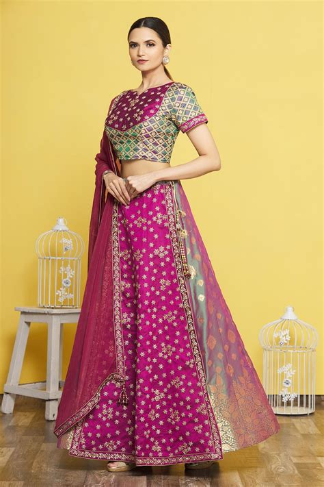 Buy Khwaab By Sanjana Lakhani Purple Raw Silk Zari Embroidered Lehenga