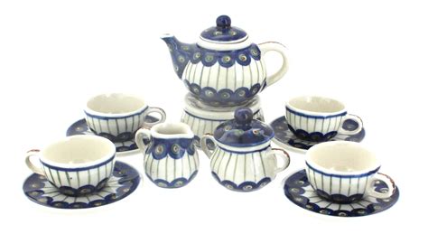 Blue Rose Polish Pottery Peacock Miniature Tea Set 724235733235 Ebay