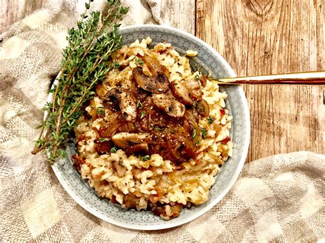 Goat Cheese Risotto With Caramelized Onions And Bacon A Hint Of Wine