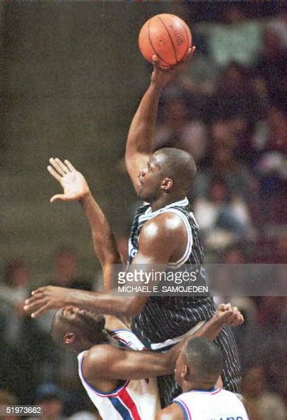 Orlando Magic Shaquille Oneal Takes The Ball To The Basket Over