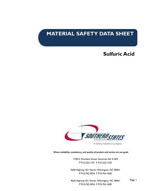 Pdf Material Safety Data Sheet Sulfuric Acidcolonialchemicals