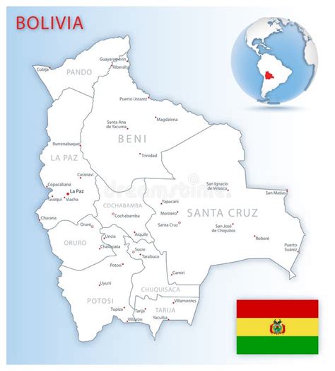 Map Pin With Detailed Map Of Bolivia And Neighboring Countries Stock