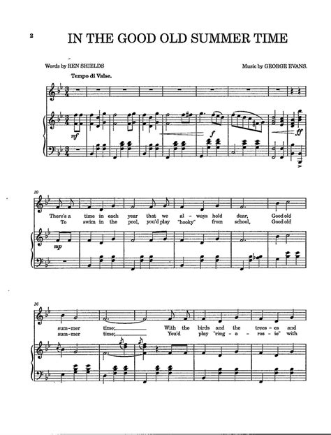 In The Good Old Summertime Digital Sheet Music For Piano Keyboards Voices Key Of B Flat Etsy