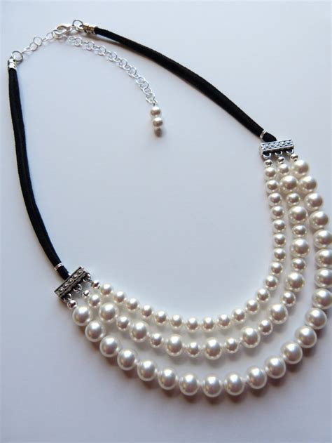 Pearl Necklace Swarovski Pearls Wedding Jewelry OOAK - Etsy