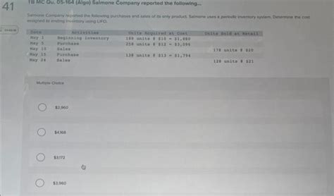 Solved TB MC Ou 05 164 Algo Salmone Company Reported The Chegg