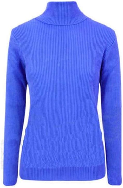 Womens Knitted Ribbed High Polo Neck Long Sleeve Jumper Pale Bluem L Uk 12 14 Amazonde