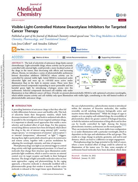 PDF Visible Light Controlled Histone Deacetylase Inhibitors For