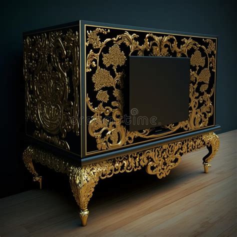 Gold Filigree Inlaid Tv Stand Generative Ai Stock Illustration