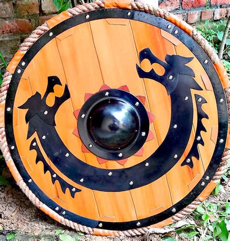 Viking Shield Medieval Warrior Wooden Dragon Face Round Shield Wall Art