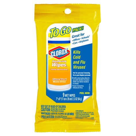 Clorox Disinfecting Wipes On The Go Bleach Free Travel Wipes Citrus Blend 9 Ct