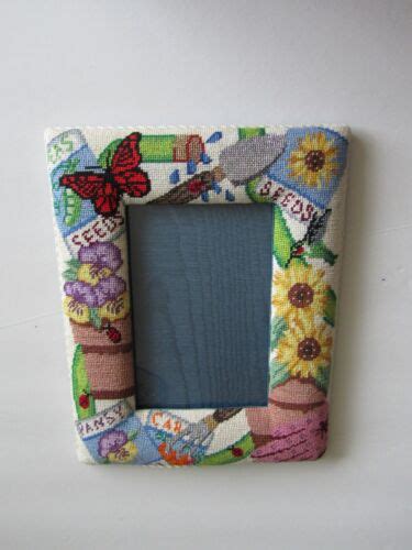 Cross Stitched Picture Frame Spring Garden Theme Standalone Glass Frame