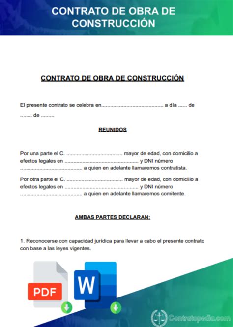 Contrato De Obra Ejemplos Y Formatos Word Y Pdf Para Imprimir Images