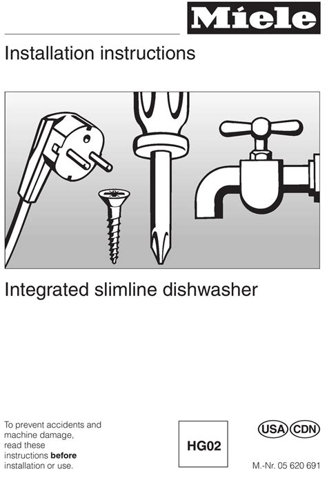 Miele Integrated Slimline Dishwasher Installation Instructions Manual