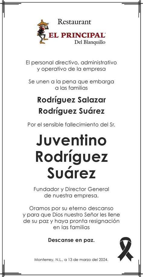 Sr Juventino Rodríguez Suárez Obituario Esquela