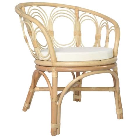 Chaise de salle à manger avec coussin Rotin naturel et lin Mothinessto