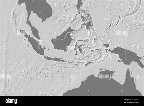 Extended Area Of Outlined Indonesia Bilevel Elevation Map D