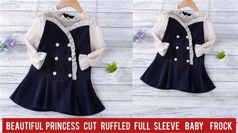 Princess Cut Ruffled Full Sleeve Baby Frock Cutting And Stitching Full