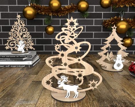 3 Verschiedene Laser Cut Dateien Stehende Weihnachtsbäume mit Hirsch