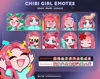 Girl Chibi Twitch Emotes Pack Girly Discord Emojis Female Streamer