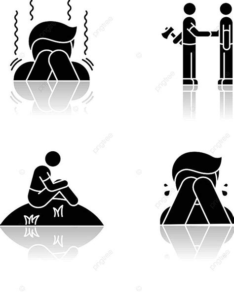 Set Of Glyph Icons In Black Drop Shadow Depicting Bad Feelings And