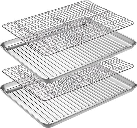 Baking Sheet With Wire Rack Set 2 Baking Pans 2 Cooling Racks Cekee Stainless