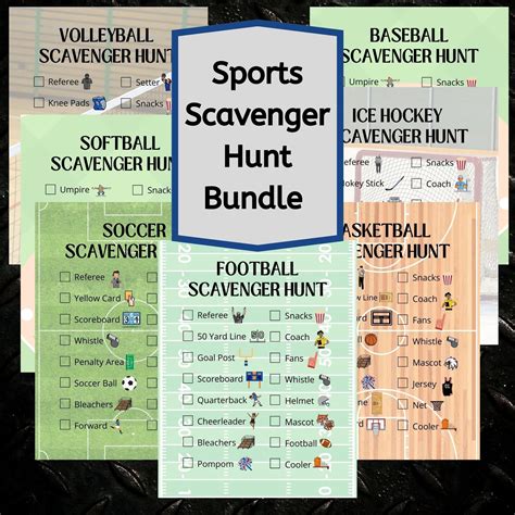 Sport Scavenger Hunt Printable Bundle Football Volleyball Soccer