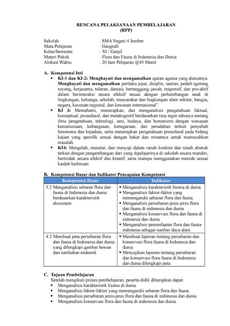 Rpp Flora Dan Fauna Di Indonesia Dan Dunia Rencana Pelaksanaan